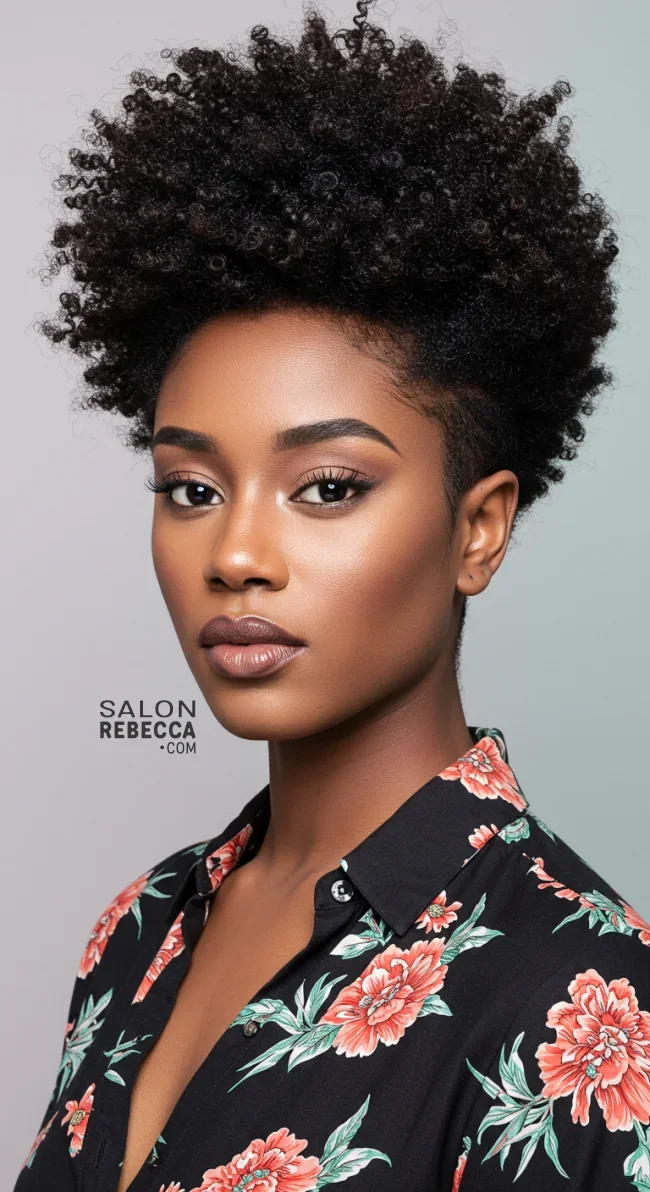 6. Curly Mohawk with Shaved Sides | Short Natural Haircuts For Black Women With Round Faces