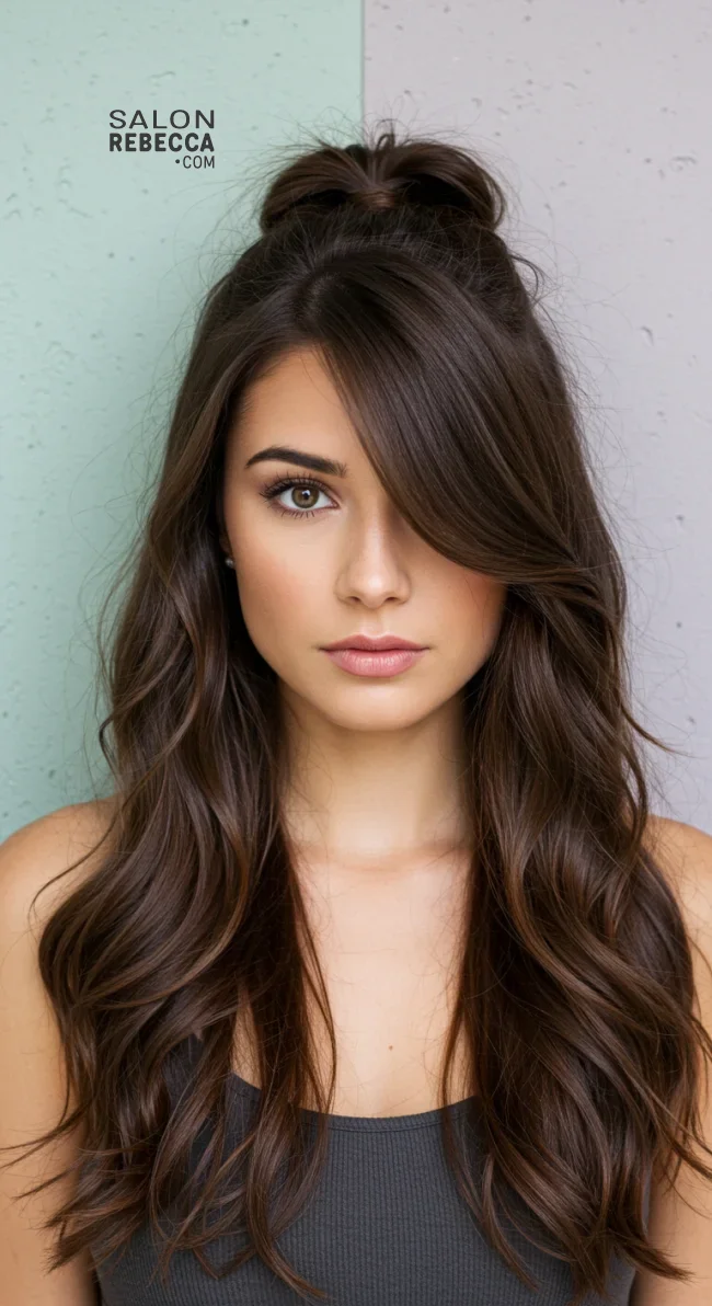 8. Half Up Half Down | Brunette Beauty: Unveiling The Trendiest Brown Hairstyles Of The Season
