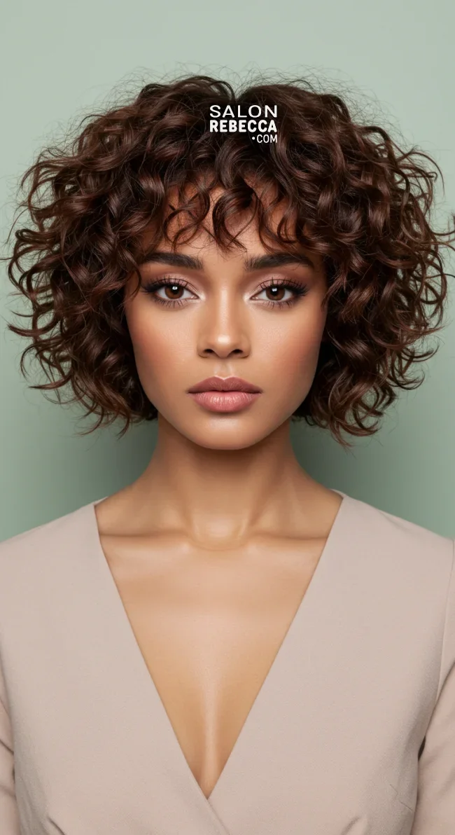 6. Curly Fluffy Bob with Side Bangs | 8 Unique Short Fluffy Haircuts For A Fresh &Amp; Youthful Style