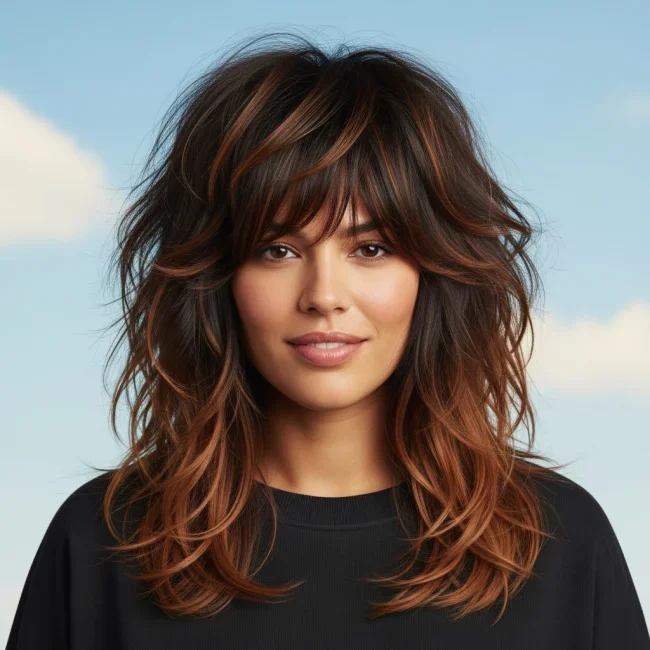 6. Caramel Balayage Layered Shag | Short Vs. Long Shag: 10 Haircut Ideas For Every Hair Length