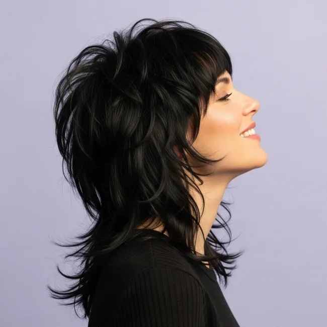 2. Midnight Black Butterfly Shag | Short Vs. Long Shag: 10 Haircut Ideas For Every Hair Length