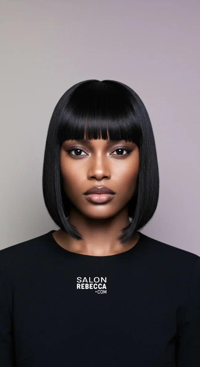 7. Sleek Straight Hair with Blunt Bangs | 10 Jaw-Dropping Ideas Of Haircuts For Oval Faces With Bangs