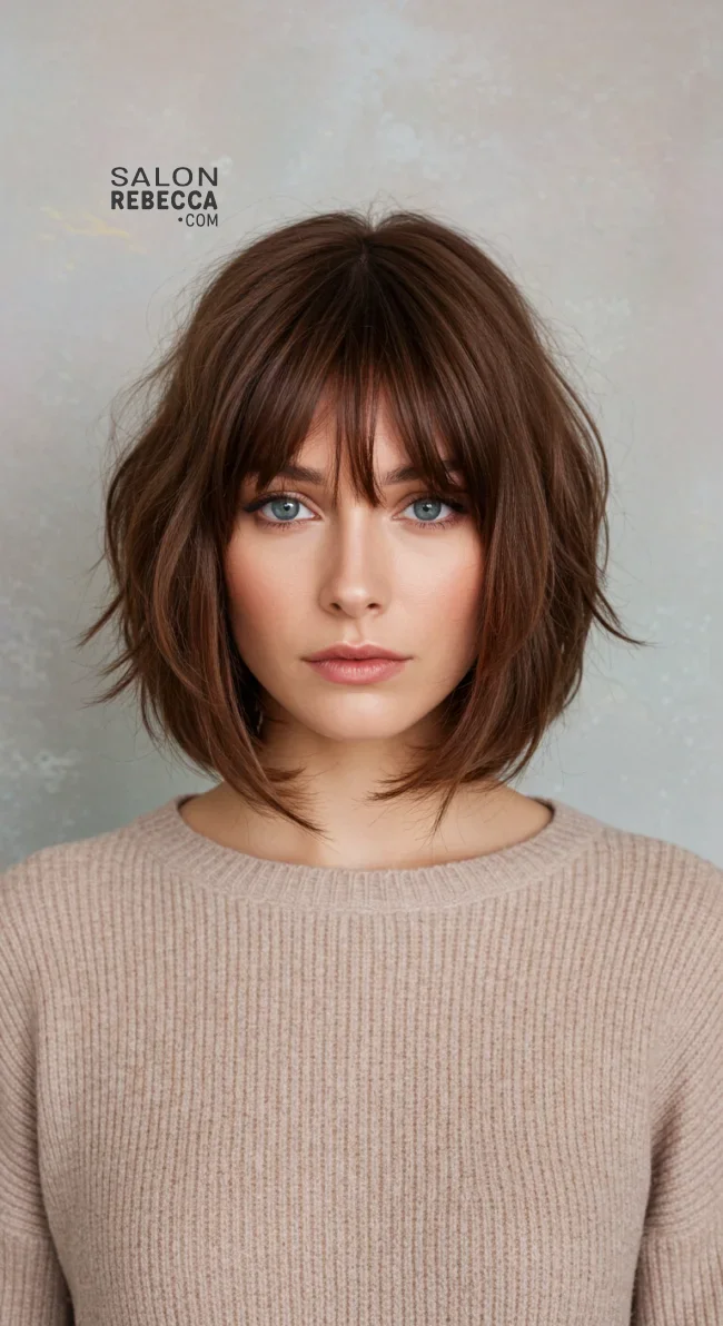 5. Layered Bob with Wispy Bangs | 10 Jaw-Dropping Ideas Of Haircuts For Oval Faces With Bangs