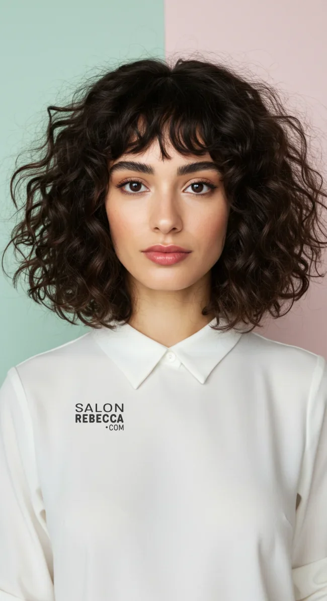 6. Curly Bob with Bangs | 10 Jaw-Dropping Ideas Of Haircuts For Oval Faces With Bangs