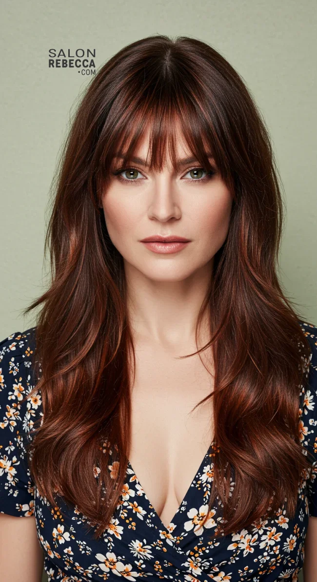 9. Wispy Curtain Bangs with a Long, Layered Cut | Astonishing Photos That Inspire You For Getting Bangs Over 40