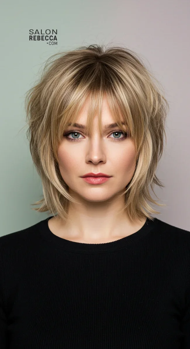 6. Feathered Bangs with a Medium-Length Cut | Astonishing Photos That Inspire You For Getting Bangs Over 40