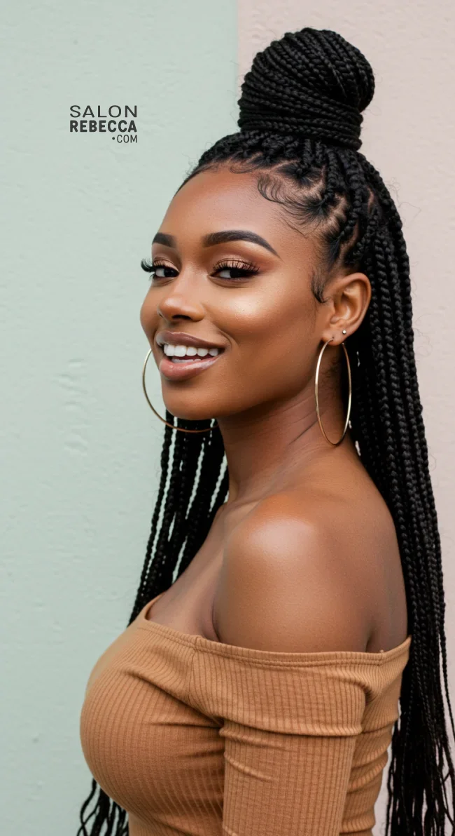 9. Half-Up, Half-Down Box Braids | Box Braids Hairstyle: A Timeless Elegance In Modern Fashion