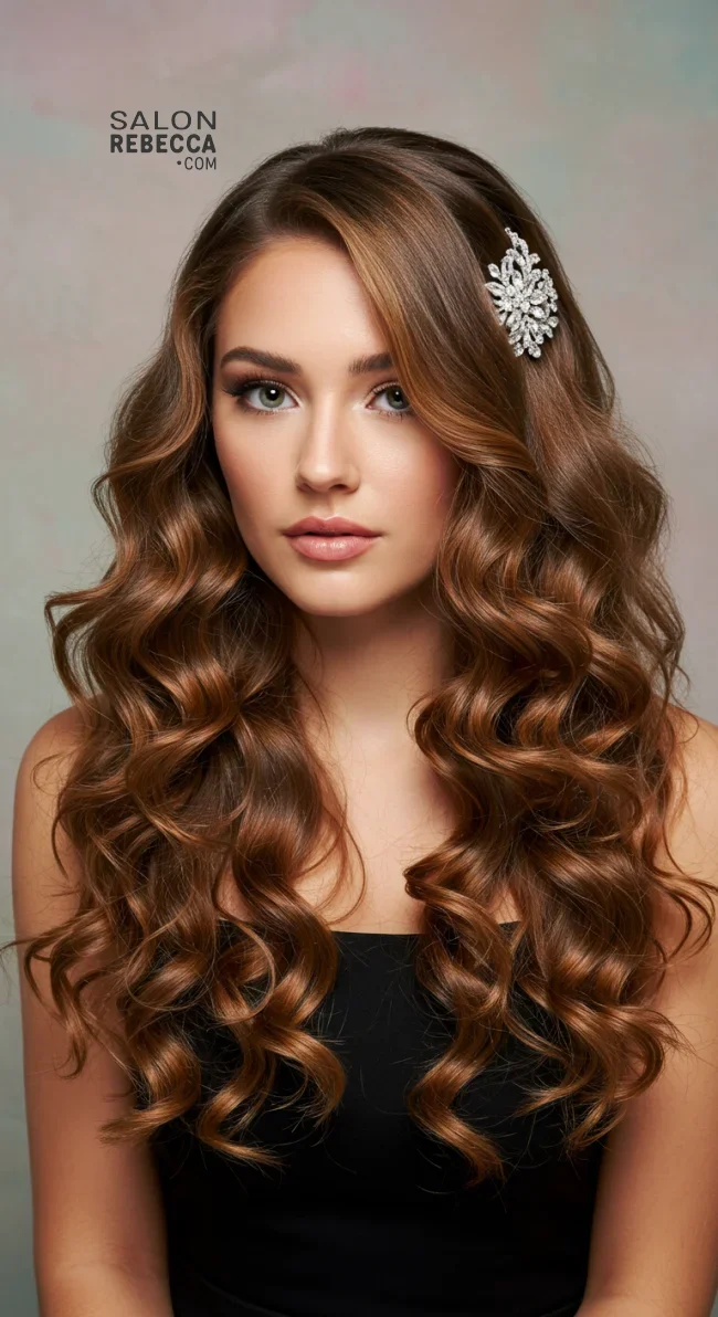 14. Voluminous Curls with Hair Accessories | Fantastic Prom And Wedding Ball Hairstyles