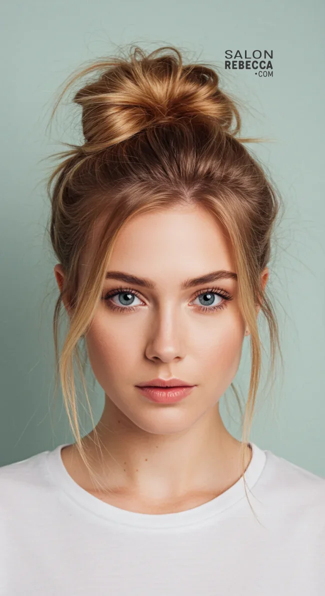 8. Messy Bun with Face-Framing Strands | Gorgeous Hairstyles That Make Thin Hair Look Thicker And Voluminous