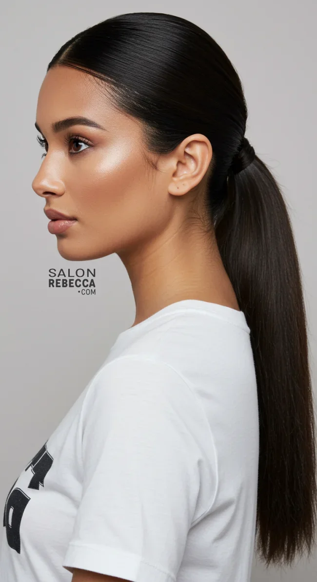 15. Sleek Low Ponytail with Volume at the Crown | Gorgeous Hairstyles That Make Thin Hair Look Thicker And Voluminous