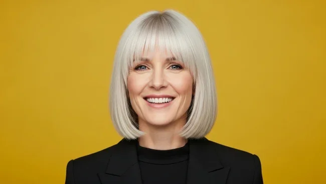 4. Sharp Blunt Fringe with Sleek Bob | 10 Stunning Bangs Hairstyles For Women Over 40 | Age-Defying Fringe Ideas