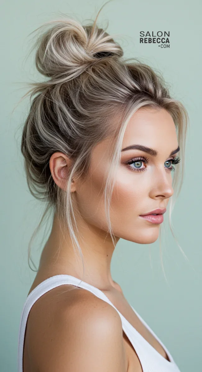 15. Ash Blonde Messy Bun | Hot Looks With Ash Blonde Hair And Styling Tips