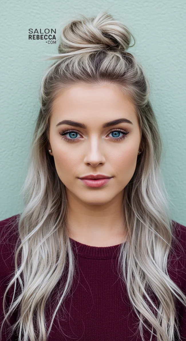 11. Ash Blonde Half-Up Bun | Hot Looks With Ash Blonde Hair And Styling Tips