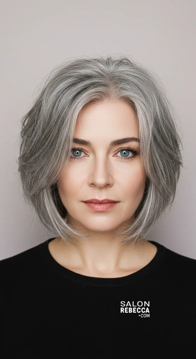 11. Layered Salt-and-Pepper Bob | Embrace The Elegance Of Short Gray Hairstyles - Chic And Timeless