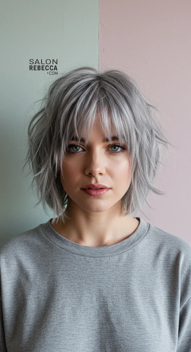 8. Shaggy Gray Bob with Bangs | Embrace The Elegance Of Short Gray Hairstyles - Chic And Timeless