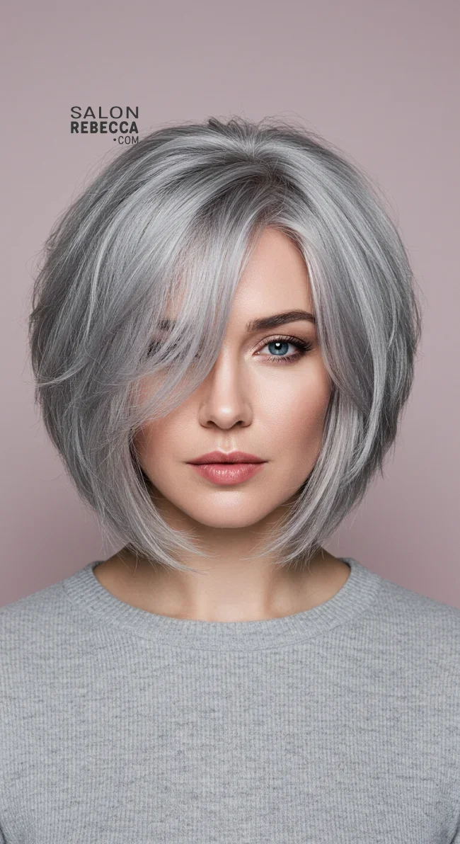 2. Silver Feathered Bob | Embrace The Elegance Of Short Gray Hairstyles - Chic And Timeless