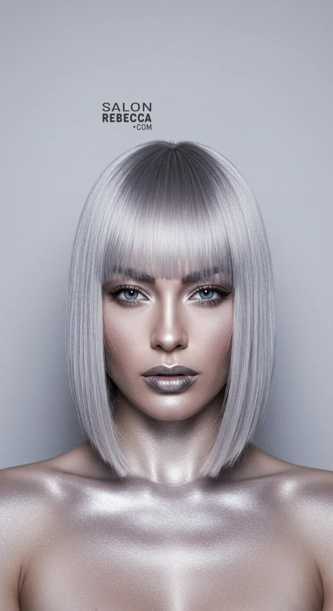 4. Sleek Metallic Gray Bob | Embrace The Elegance Of Short Gray Hairstyles - Chic And Timeless