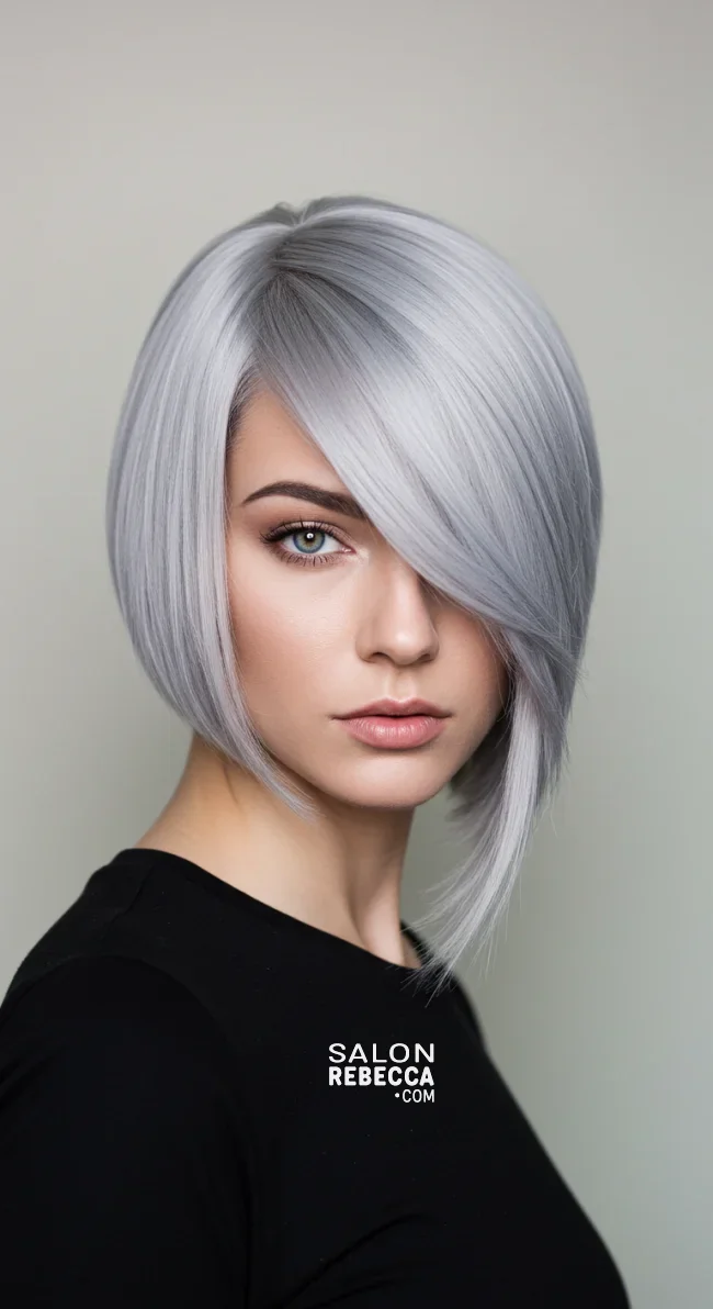9. Icy Gray Asymmetrical Bob | Embrace The Elegance Of Short Gray Hairstyles - Chic And Timeless