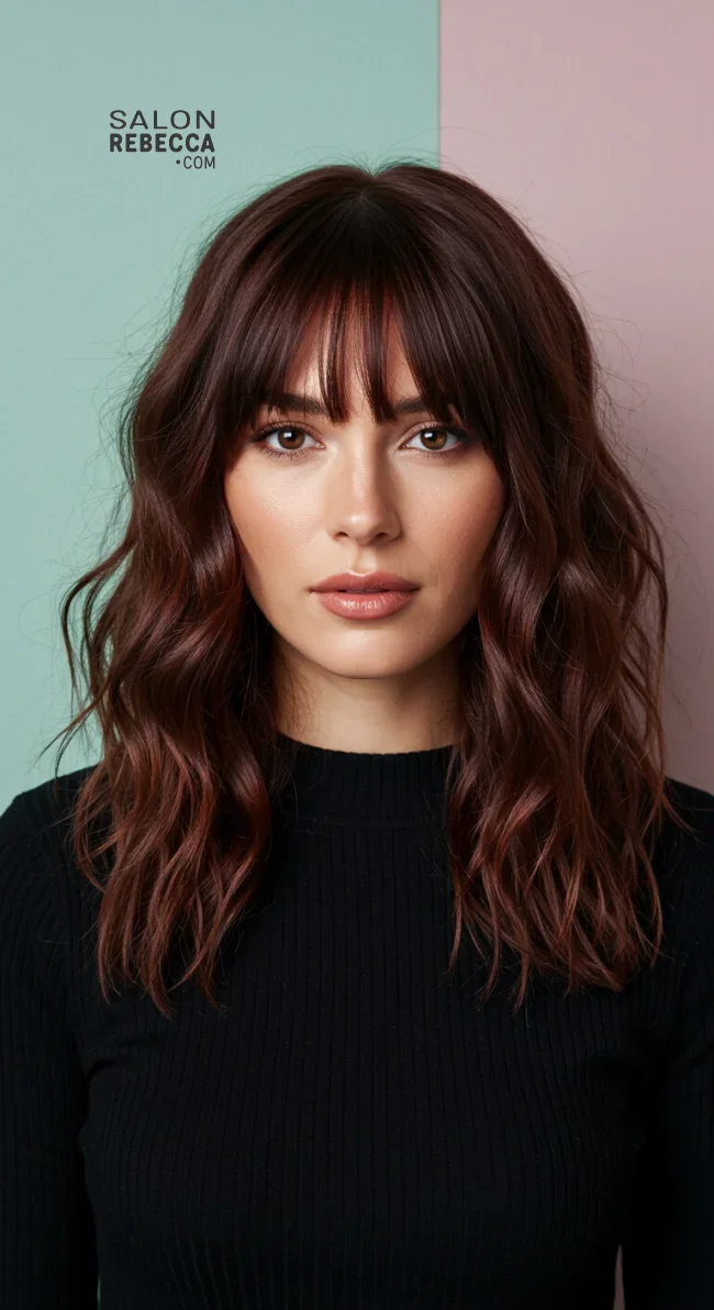 5. Wavy Medium Cut with Curtain Bangs | 15 Low-Maintenance Medium-Length Hairstyles With Bangs