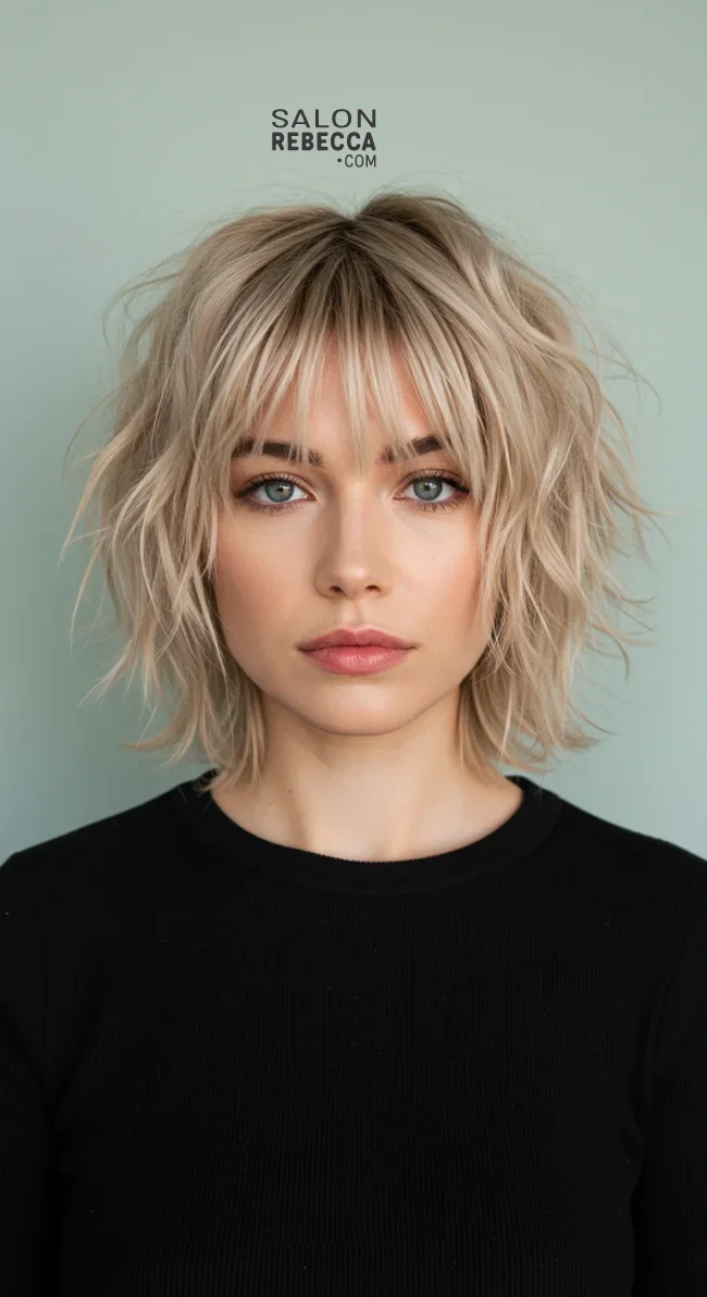 4. Choppy Medium Cut with Fringed Bangs | 15 Low-Maintenance Medium-Length Hairstyles With Bangs