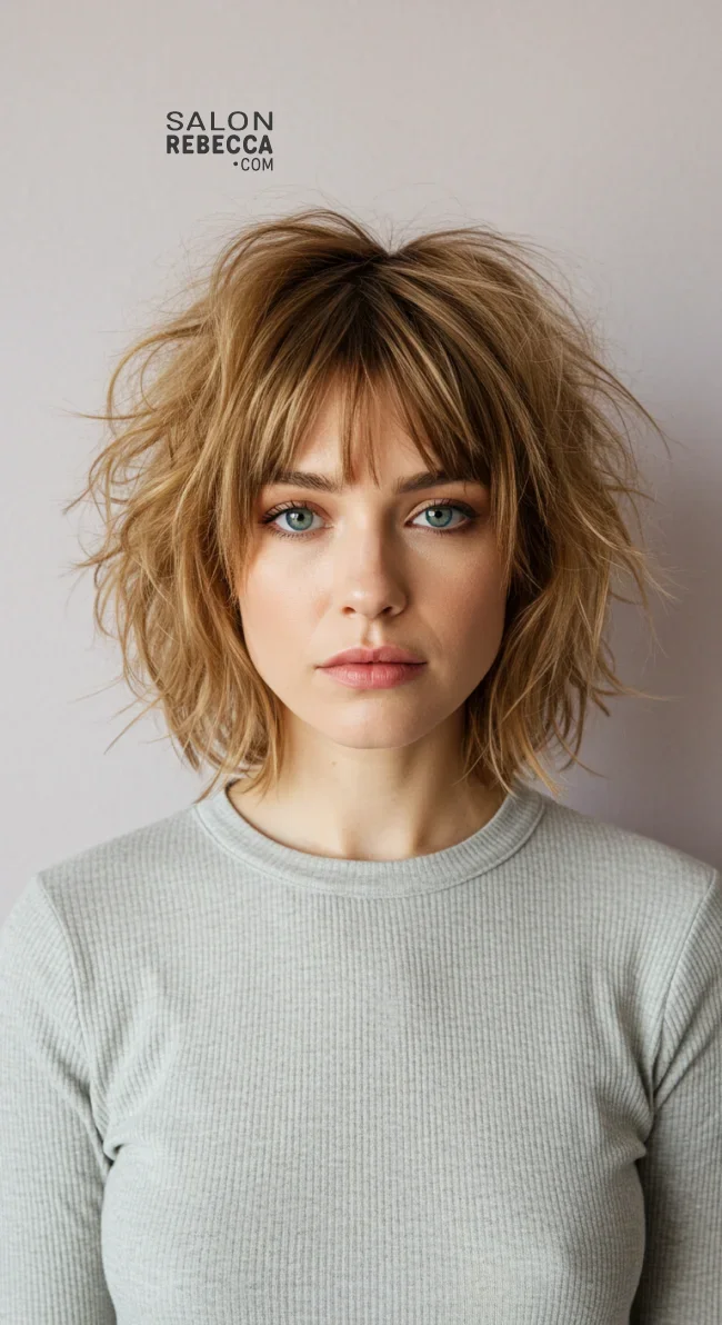 7. Tousled Medium-Length with Micro Bangs | 15 Low-Maintenance Medium-Length Hairstyles With Bangs