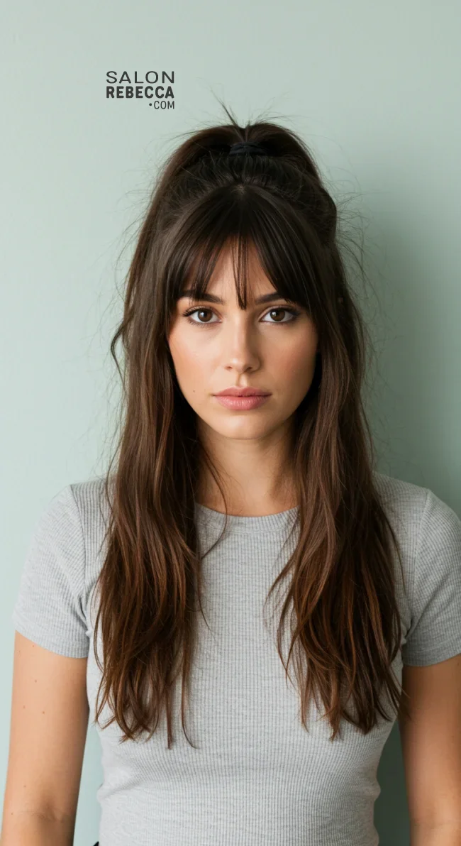 11. Half-Up, Half-Down with Blended Bangs | 15 Low-Maintenance Medium-Length Hairstyles With Bangs