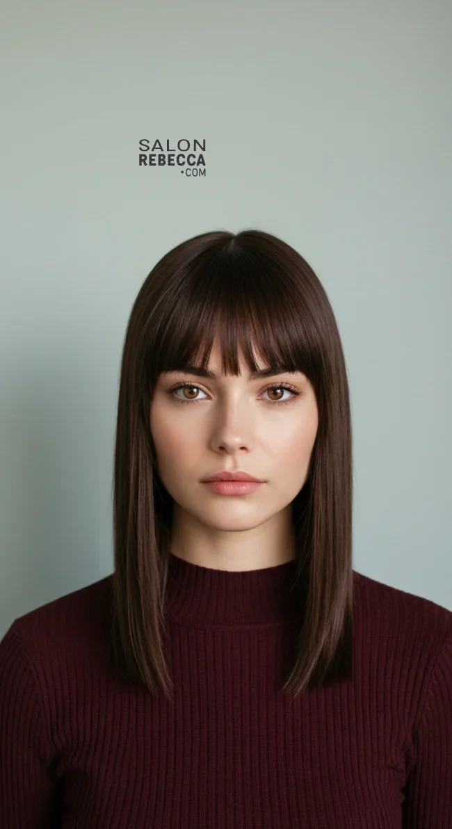 12. Straight with Center-Parted Bangs | 15 Low-Maintenance Medium-Length Hairstyles With Bangs