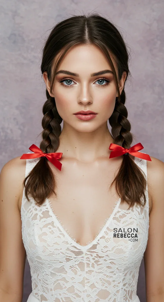 9. Simple Pigtails with Bows | 10 Perfect Flower Girl Hairstyles For Your Big Day