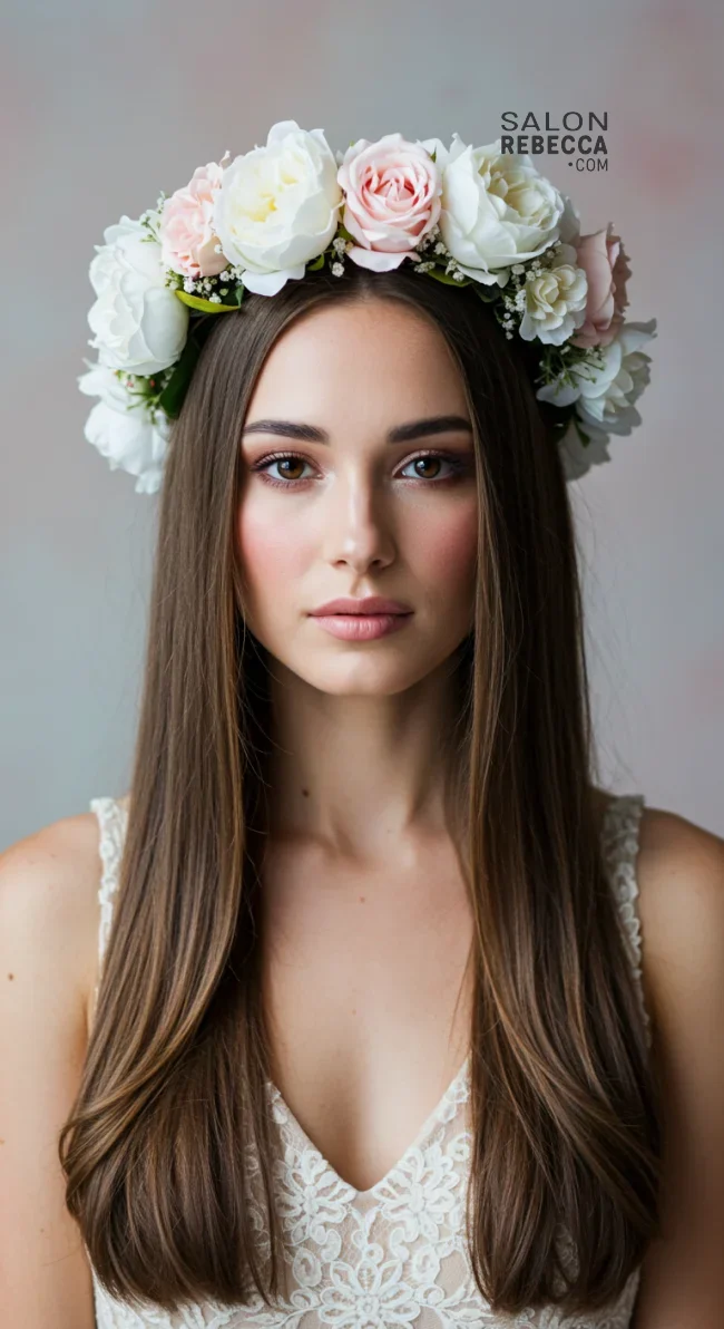 7. Simple Straight with Floral Crown | 10 Perfect Flower Girl Hairstyles For Your Big Day