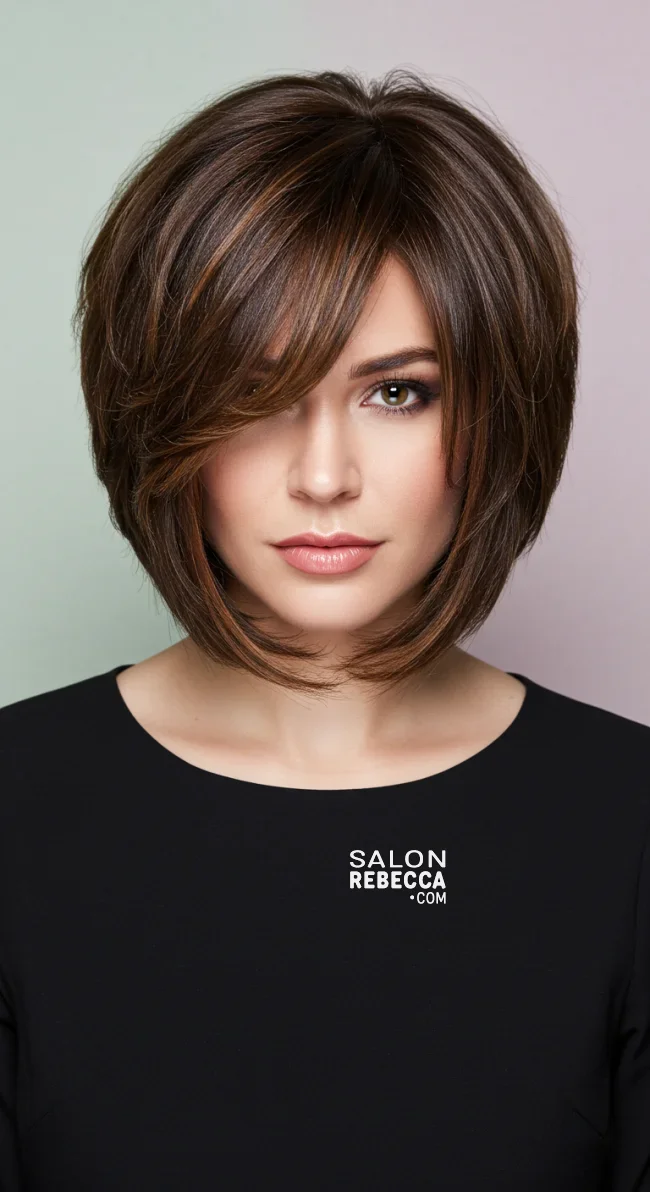 6. Layered Bob with Side-Swept Bangs | 15 Hottest Short Haircuts For Women In 2025