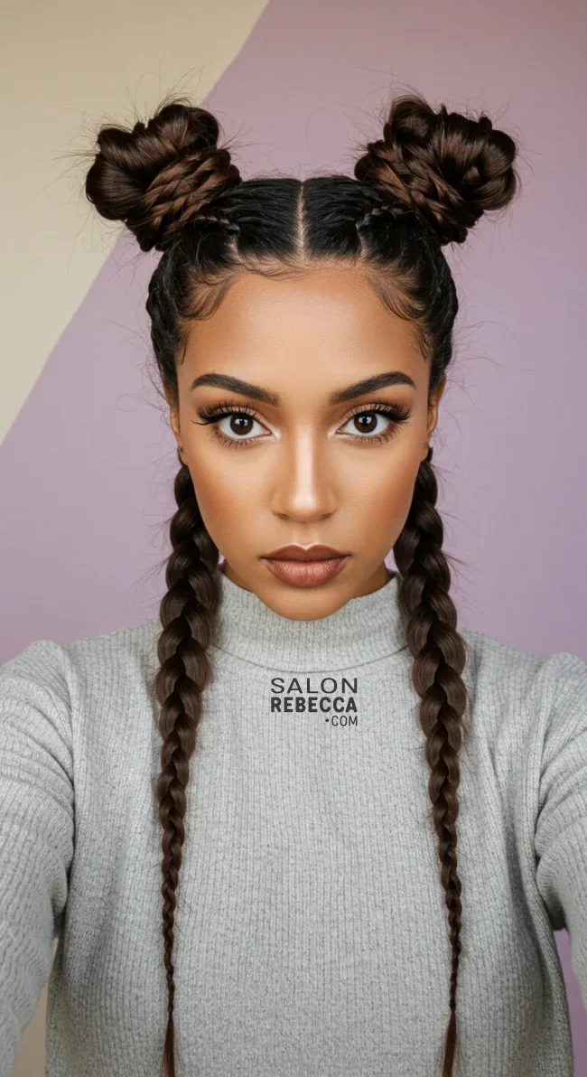 3. Braided Space Buns | Quick And Easy Space Buns Hairstyle Tutorial With Examples