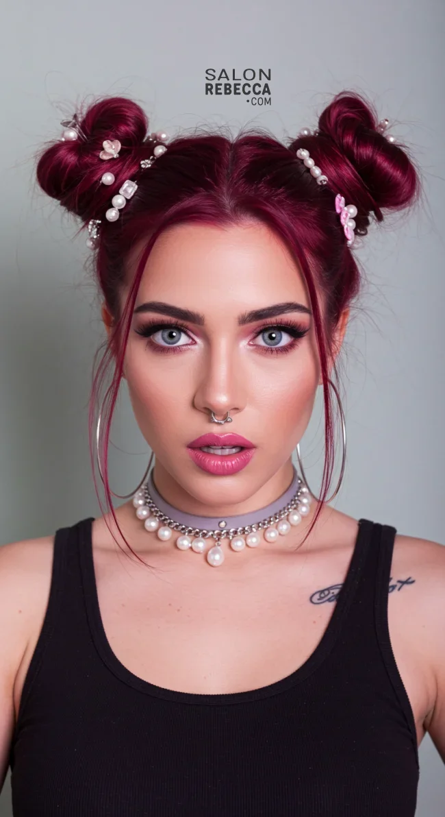 10. Space Buns with Accessories | Quick And Easy Space Buns Hairstyle Tutorial With Examples
