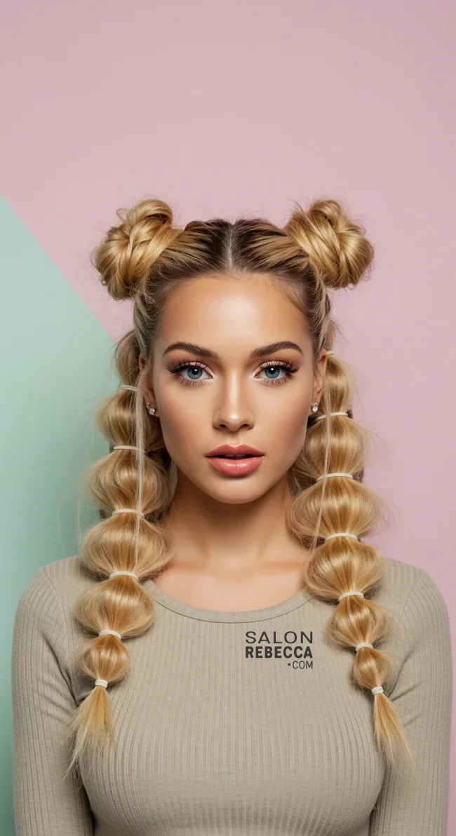 8. Bubble Space Buns | Quick And Easy Space Buns Hairstyle Tutorial With Examples