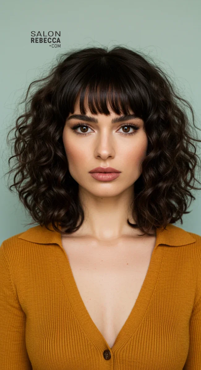 5. Curly Blunt Bangs | Chic Blunt Bangs: Stylish Trends And Timeless Elegance