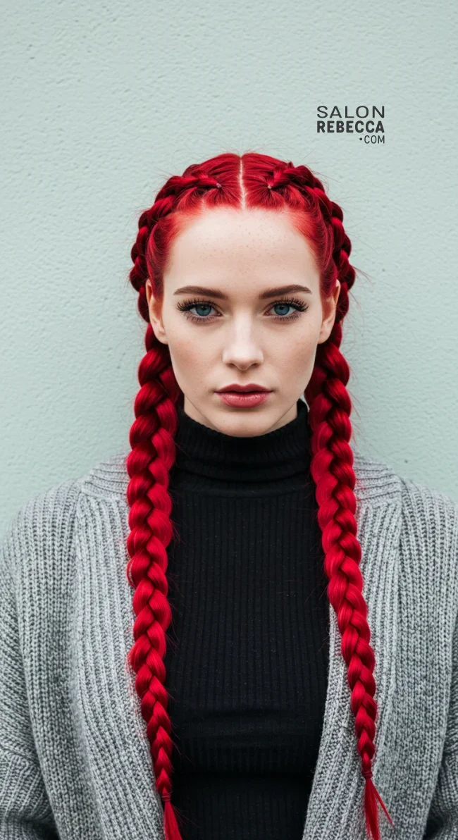 10. Vivid Scarlet Braids | 15 Red Hair Looks To Warm Up Your Vibe This Winter