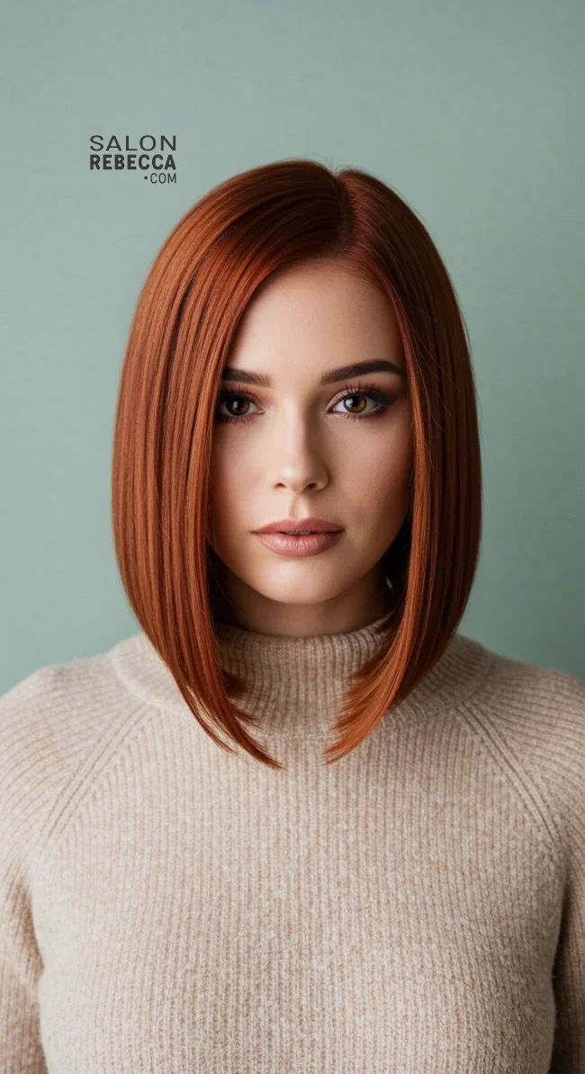 3. Dark Auburn Copper Lob | 15 Captivating Copper Hair Shades For A Warm Winter Look