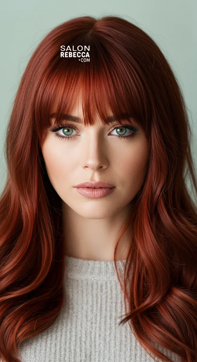 6. Deep Copper with Curtain Bangs | 15 Captivating Copper Hair Shades For A Warm Winter Look