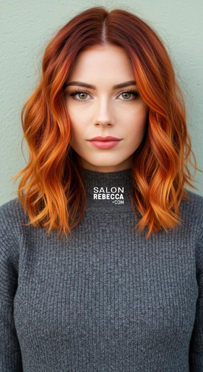 14. Sunset Copper Mid-Length Hair | 15 Captivating Copper Hair Shades For A Warm Winter Look