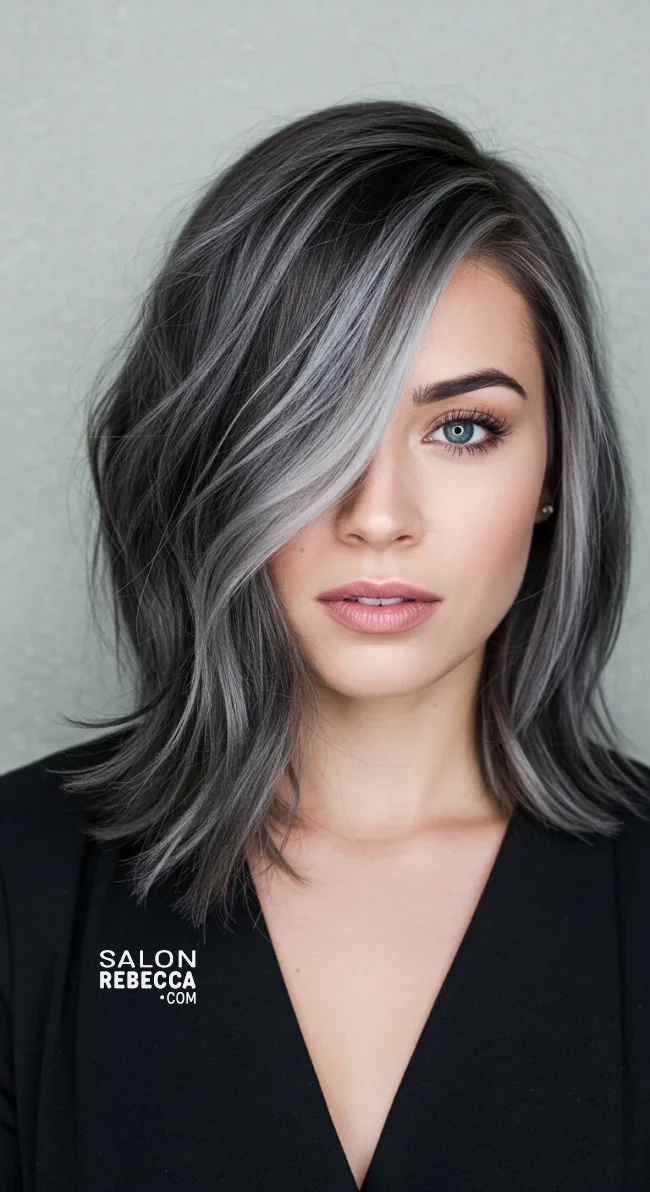 14. Side-Swept Grey Highlights | Grey Blending: A Chic And Ageless Way To Wear Your Hair