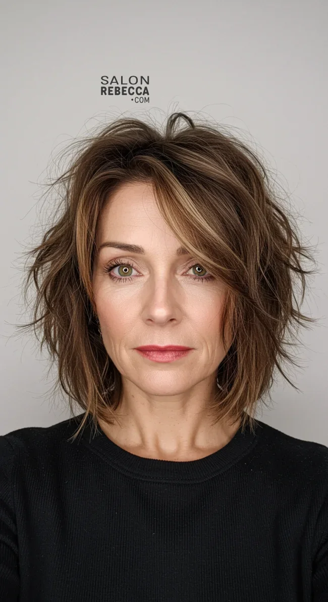 15. Choppy Lob with Highlights | 15 Best Haircuts For Women Over 60