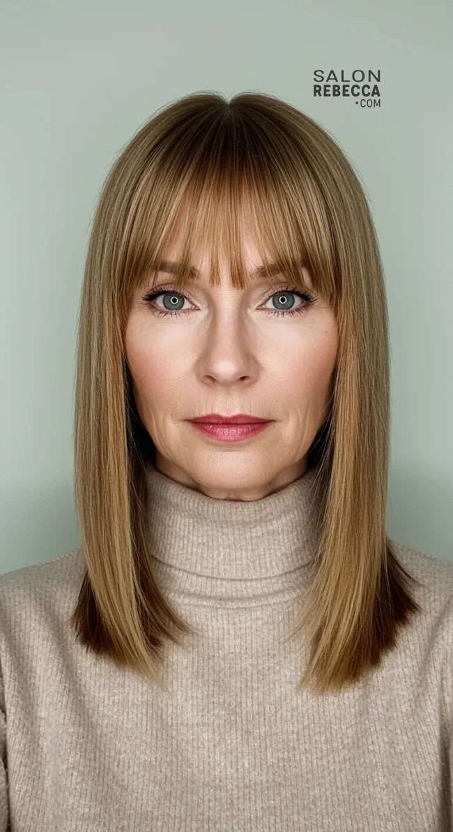 15. Sleek Long Bangs | Should A 60 Year Old Woman Wear Bangs?