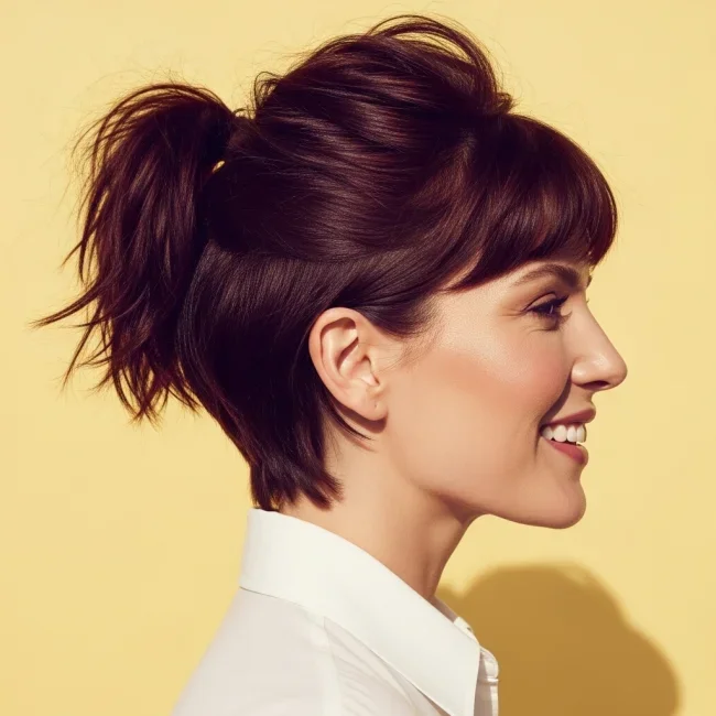 3. Textured Half-Up Top Knot | 10 Chic Short Hair Ponytail Ideas