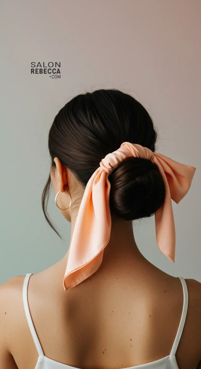 3. Low Bun with Scarf Bow | 15 Hairstyle Ideas Using A Scarf - Chic And Trendy