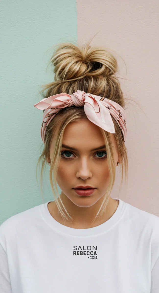 6. Messy Bun Wrap | 15 Hairstyle Ideas Using A Scarf - Chic And Trendy