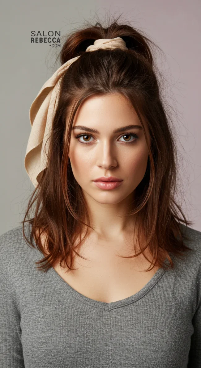 5. Half-Up Scarf Tie | 15 Hairstyle Ideas Using A Scarf - Chic And Trendy