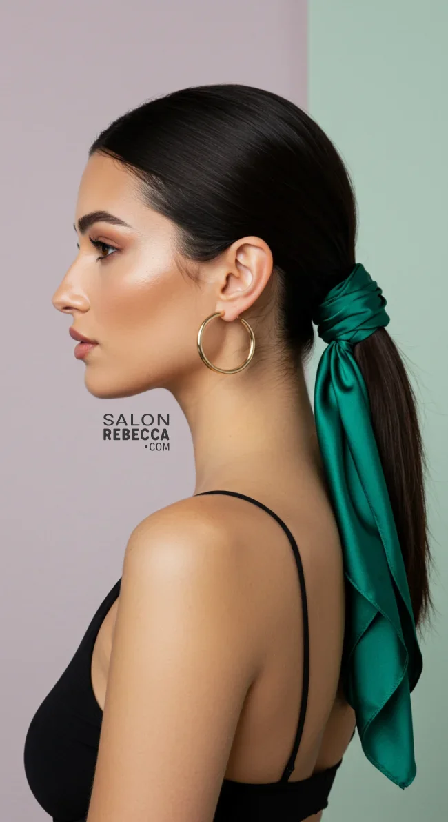 8. Scarf-Wrapped Low Ponytail | 15 Hairstyle Ideas Using A Scarf - Chic And Trendy