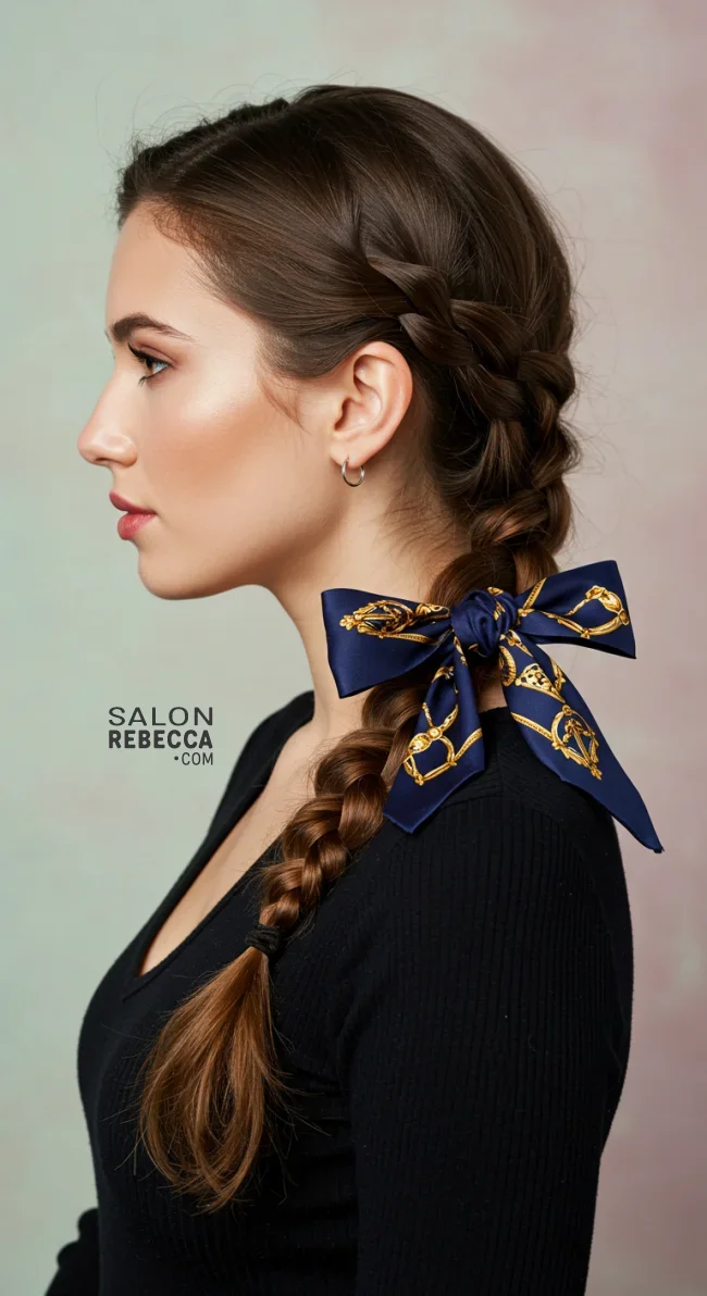 9. Side Braid with Scarf Accent | 15 Hairstyle Ideas Using A Scarf - Chic And Trendy