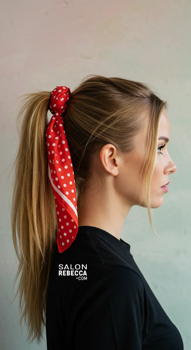 2. High Ponytail Wrap | 15 Hairstyle Ideas Using A Scarf - Chic And Trendy