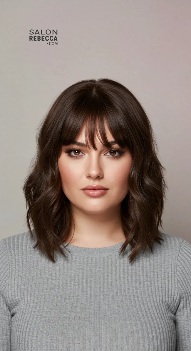 11. Collarbone-Length Cut with Curtain Bangs | Flattering Haircuts For Chubby Faces And Thick Hair
