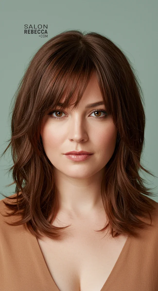 3. Side-Swept Bangs with Layers | Flattering Haircuts For Chubby Faces And Thick Hair